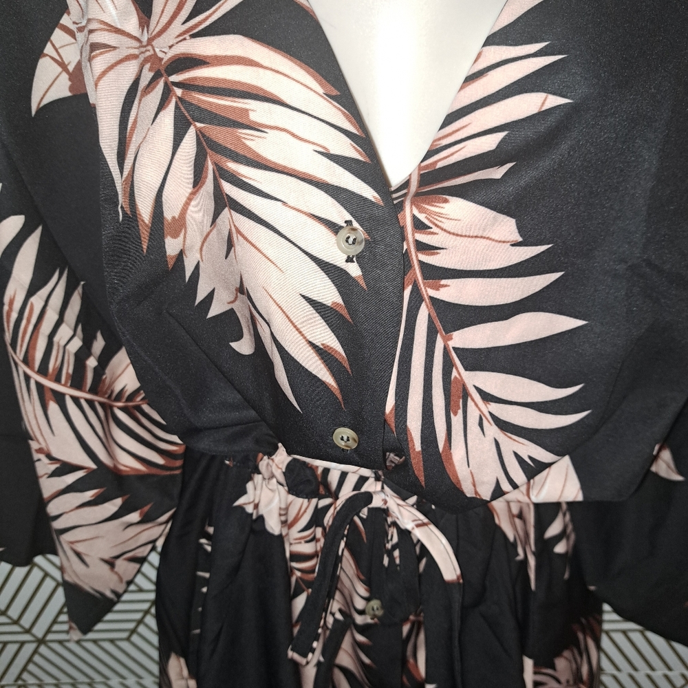 Black Boho Geometric Print Button Drawstring Batw… - image 7